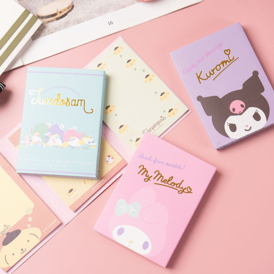 Sanrio Characters 4-Panel Folding Sticky Notes Set - Cute Kawaii Memo Pads with 6 Assorted Designs (My Melody, Kuromi, Cinnamoroll, Pompompurin) for Planner, Journaling & Office Supplies
