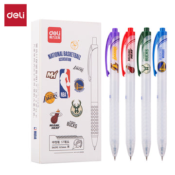 Deli SA292 NBA Licensed Gel Pen 0.5mm Black Ink ST Tip – Lakers Heat Bucks Warriors Team Edition (Box of 4)