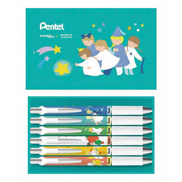 Pentel EnerGel x Aoyama Kazuyo Limited Edition Gel Pen Set | Fast Dry 0.5mm Black Ink | Japanese Illustration Collab Gift Box 6 Pens