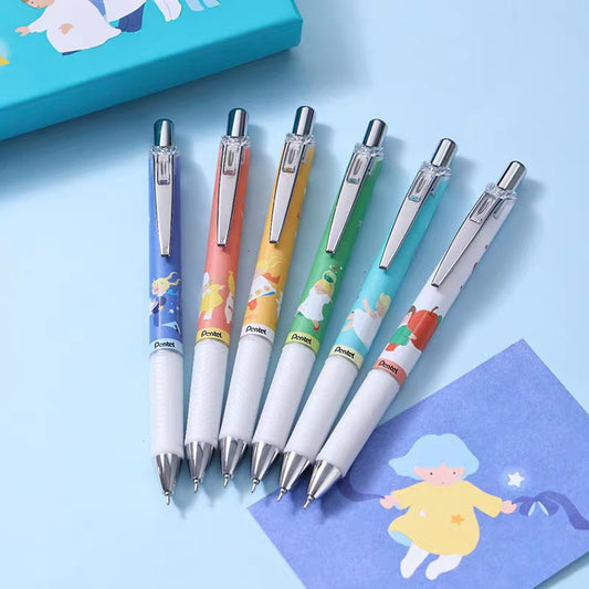 Pentel EnerGel x Aoyama Kazuyo Limited Edition Gel Pen Set | Fast Dry 0.5mm Black Ink | Japanese Illustration Collab Gift Box 6 Pens