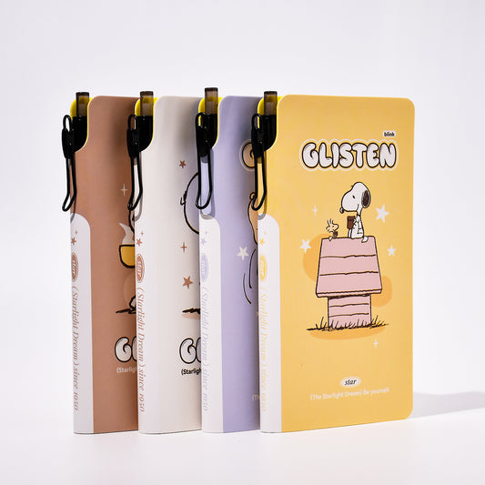 Snoopy Glisten A7 Notebook with Pen Holder - Cute Portable Pocket Diary for Students, Kawaii Stationery Gift, Random Design (4 Colors)