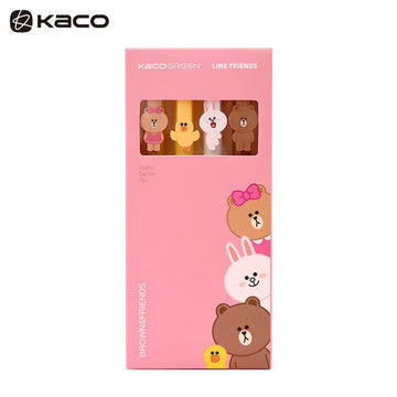 KACO x LINE FRIENDS Brown & Friends Gel Pen Set - 0.5mm Retractable Cute Pens with Brown, Cony, Sally & Duck (4-Pack), Kawaii Stationery for School & Office