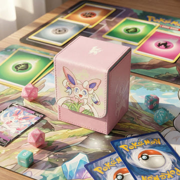 Pokemon TCG Sylveon Deck Box - Leather Card Storage Case with Window for Pokemon, Magic & Yu-Gi-Oh! Cards - Cute Pink Sylveon Design (100+ Card Capacity)