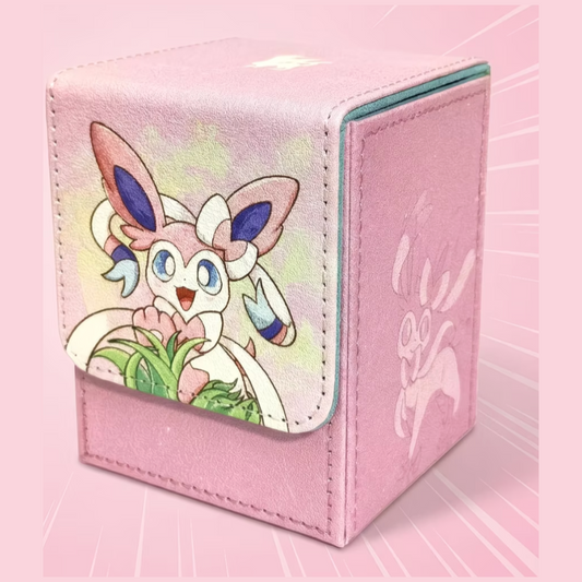Pokemon TCG Sylveon Deck Box - Leather Card Storage Case with Window for Pokemon, Magic & Yu-Gi-Oh! Cards - Cute Pink Sylveon Design (100+ Card Capacity)