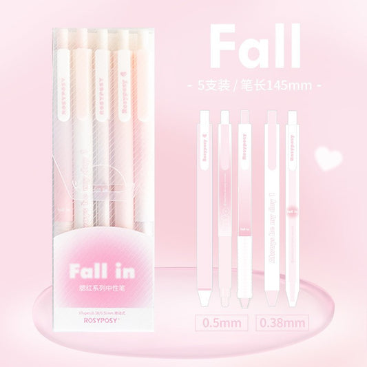 RosyPosy Fall In Gradient Gel Pen Set 5-Pack | 0.38mm & 0.5mm Aesthetic Kawaii Stationery Pens for Journaling, Note-Taking & School