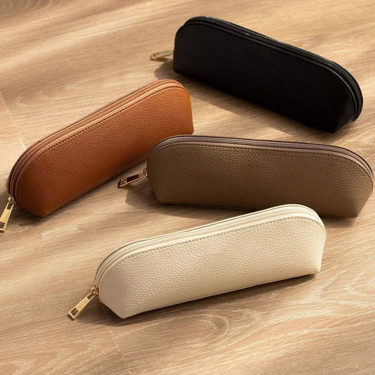 Large Capacity Leather Pencil Case Aesthetic Zipper Pen Pouch for Women Girls – Cute Stationery Organiser & Makeup Brush Bag 2026