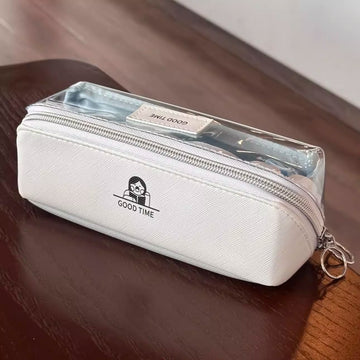 Aesthetic Japanese Pencil Case Clear Transparent Pen Bag Cute Kawaii Stationery Pouch with Multi-Layer Zipper for School & Office