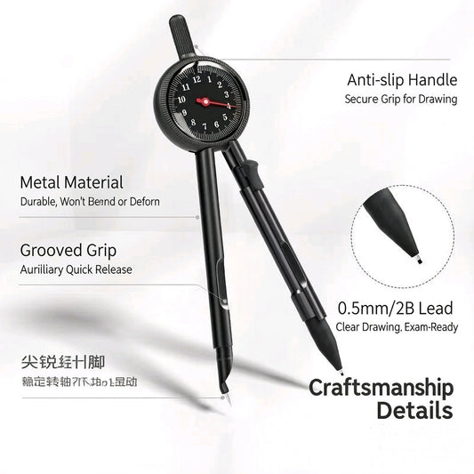 Radius Pointer Compass – High Precision Metal Drawing Compass with Dial Indicator for Geometry, Exam & Technical Drawing