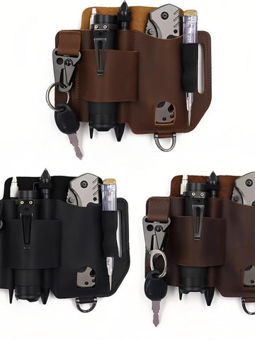 EDC Leather Tool Belt Holster | Genuine Cowhide Tactical Waist Bag for Outdoor Survival & Everyday Carry
