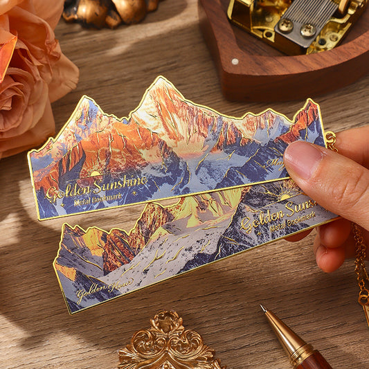 Golden Sunshine Mountain Metal Bookmark | Aesthetic Irregular Shape Bookmark Gift for Book Lovers | Luxury Stationery Accessory