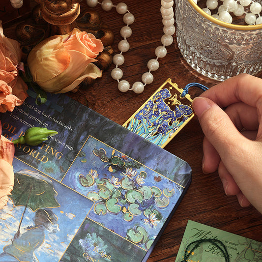 Van Gogh Oil Painting Floral Hollow Metal Bookmark with Tassel | Aesthetic Art Bookmark Gift for Book Lovers | Vintage Flower Cutout Brass Bookmark