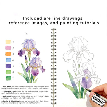Watercolor Workbook for Beginners – Amazing Flower Painting Book with Step-by-Step Tutorials, 100% Cotton Paper, Spiral Bound Colouring Practice Book