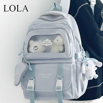 Cute Aesthetic Large Capacity Backpack for Teen Girls – Kawaii Bear School Bag with Transparent Pocket