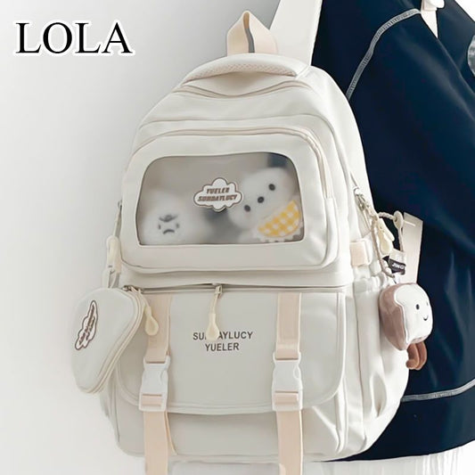 Cute Aesthetic Large Capacity Backpack for Teen Girls – Kawaii Bear School Bag with Transparent Pocket