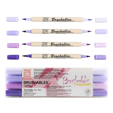 Kuretake ZIG Brushables Dual Tone Brush Markers 4 Colour Set – Japanese Watercolour Pens for Bullet Journaling, Calligraphy & Illustration