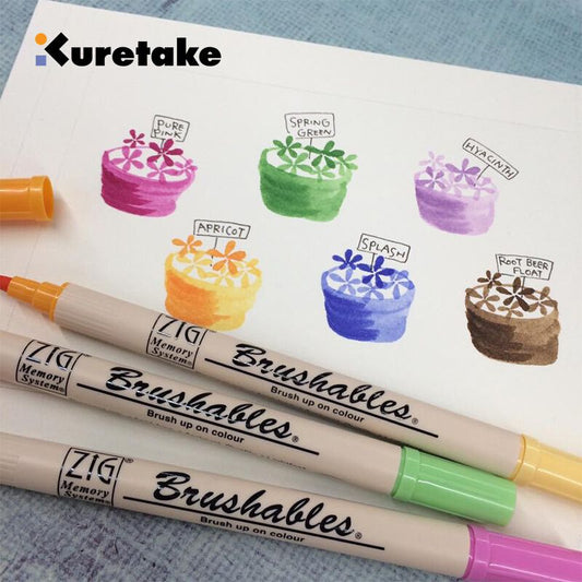 Kuretake ZIG Brushables Dual Tone Brush Markers 4 Colour Set – Japanese Watercolour Pens for Bullet Journaling, Calligraphy & Illustration