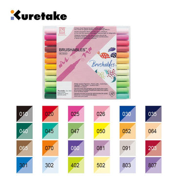 Kuretake ZIG Brushables Dual Tip Brush Markers Set 24 Colours – Japanese Watercolour Pens for Calligraphy, Journaling & Illustration