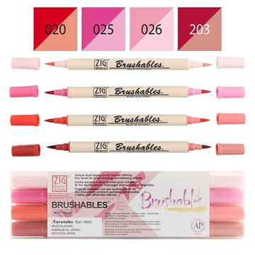 Kuretake ZIG Brushables Dual Tone Brush Markers 4 Colour Set Red Pink – Japanese Watercolour Pens for Journaling, Calligraphy & Illustration