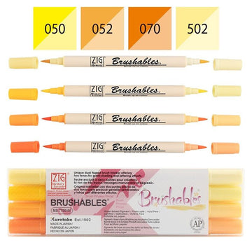 Kuretake ZIG Brushables Dual Tone Brush Markers 4 Colour Set Yellow Orange – Japanese Watercolour Pens for Journaling, Calligraphy & Illustration