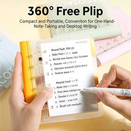 TACOTACO A7 Ring Binder Loose Leaf Notebook – 360° Free Flip Kawaii Planner | Waterproof PP Cover Refillable Mini Notepad 2026