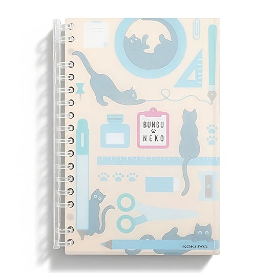 Kokuyo Bungu Neko B6 Ring Notebook – Japan Limited Edition Kawaii Cat Stationery Series | Compact Portable Spiral Notepad for Journaling & Study