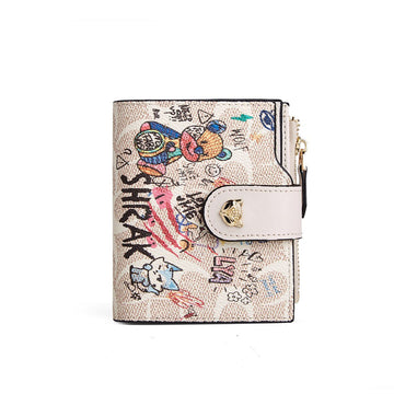 FOXER Graffiti Bear Short Wallet for Women – Large Capacity Slim Bifold Purse with Zip Coin Pocket & Multi-Card Slots | Cute Kawaii Gift for Girls