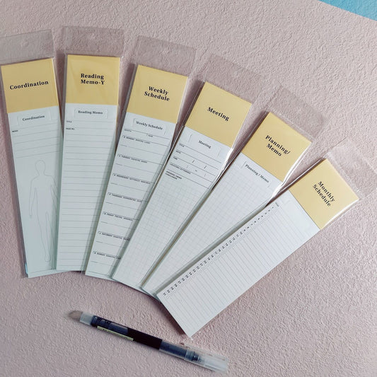 Laconic Style Functional Bookmark Memo Cards C1–C6 – Japanese Slim Planner Sticky Notes | Reading Memo, Weekly & Monthly Schedule, Meeting & Coordination Notepad Bookmarks