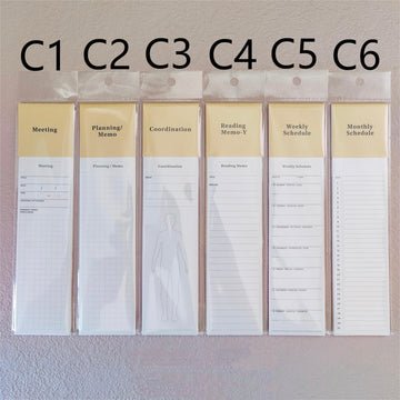 Laconic Style Functional Bookmark Memo Cards C1–C6 – Japanese Slim Planner Sticky Notes | Reading Memo, Weekly & Monthly Schedule, Meeting & Coordination Notepad Bookmarks
