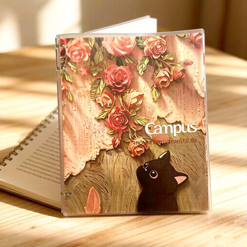 Kokuyo Campus B5 4-Hole Ring Binder Note – Rose Garden Black Cat Limited Edition | Oil Painting Cover Refillable Loose Leaf Notebook for Students