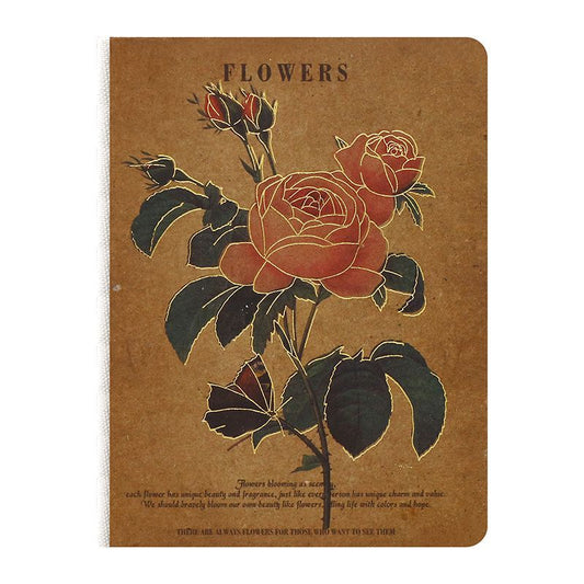 Flowers Series A6 Blank Notebook 4-Pack Set – Vintage Botanical Kraft Paper Cover | 100gsm Thick Blank Pages Portable Sketchbook & Journal Gift for Artists