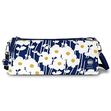 Kokuyo × SOU·SOU Collapsible 2-in-1 Storage Pouch & Shoulder Bag – Navy Daisy Print | Large Capacity Pencil Case Crossbody Bag for Planners, Students & Daily Use