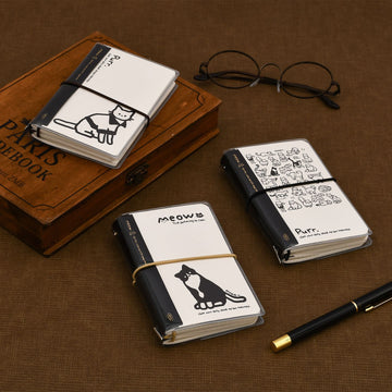 MEOW M The Gathering of Cats M5 Mini TN Traveller Notebook – 3-in-1 Dot Grid, Grid & Ruled Inserts | Kawaii Cat Pocket Journal Stamp Collection Book Gift
