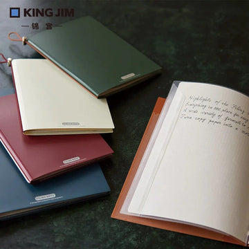 King Jim Filing Note Archival Notebook – 5 Colours | Japan PU Leather Cover with Metal Loop Clasp & Clear PP Document Pockets | Turn Copy Paper into a Note