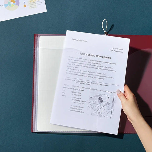 King Jim Filing Note Archival Notebook – 5 Colours | Japan PU Leather Cover with Metal Loop Clasp & Clear PP Document Pockets | Turn Copy Paper into a Note