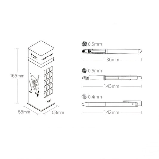 Pilot London Telephone Box Limited Edition Gift Set – 6-Pen Black Ink Collection | G-2 0.5mm + P-500 Extra Fine 0.5mm + Rolling Ball 0.4mm | Japan Student Exam Pen Gift
