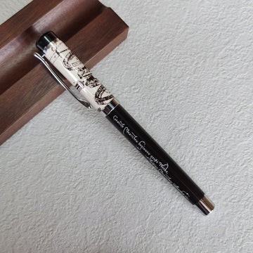 Lincraft 703 Leonardo da Vinci Edition Brass Fountain Pen | Black Barrel with Da Vinci Quote and Ivory Architectural Sketch Cap | Iridium Nib Premium Literary Pen