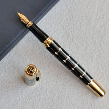 Lincraft 800 Premium Metal Fountain Pen | Black and Gold Dot Lacquer Honeycomb Pattern | Gold Iridium Nib with Piston Converter | Luxury Business Gift Pen