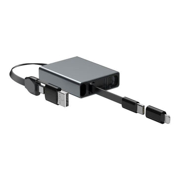 Alloy Retractable Dual Cable Organiser | USB-C to USB-C and Lightning | Flat Retractable Charging Cable for iPhone iPad MacBook Android Laptop | Compact Travel EDC