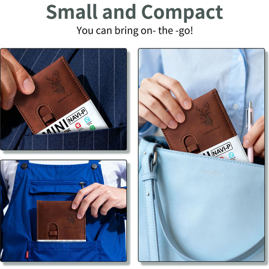 Mini Leather Pocket Notebook A7 with Pen Holder – Refillable Dot Grid Notepad for Work, EDC & On-the-Go Notes