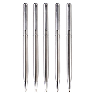 Slim Stainless Steel Twist Ballpoint Pen – Brushed Silver Metal Executive Writing Pen, Refillable