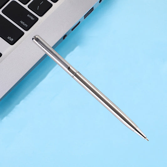 Slim Stainless Steel Twist Ballpoint Pen – Brushed Silver Metal Executive Writing Pen, Refillable