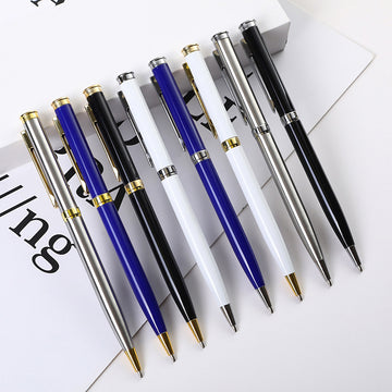 Classic Metal Twist Ballpoint Pen – Lacquer Barrel with Gold or Silver Ring, Refillable, 4 Colours