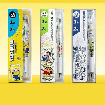 Cartoon Print Click Gel Pen 0.5 mm – Transparent Barrel, Soft White Grip, Fast-Dry Black Ink, Includes 2 Spare Refills