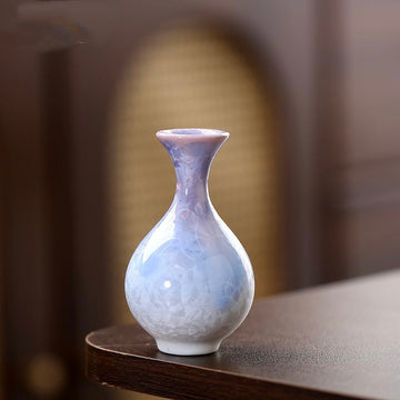 Crystalline Glaze Mini Ceramic Vase – Gradient Snowflake Glaze, Desk Flower Bud Vase, Home Decor Ornament