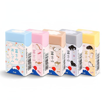 PLUS Fujisan Cat Eraser – Mount Fuji Limited Edition, 5 Kawaii Cat Designs, Clean Erase, Collectible