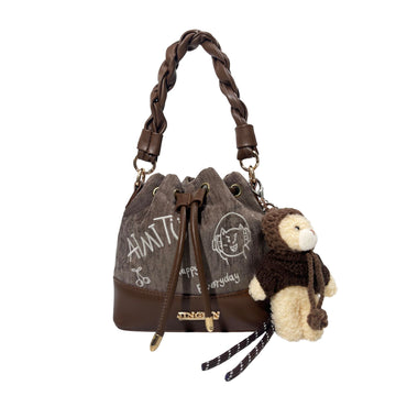 Brown Bucket Bag Cute Bear Charm Crossbody 2026