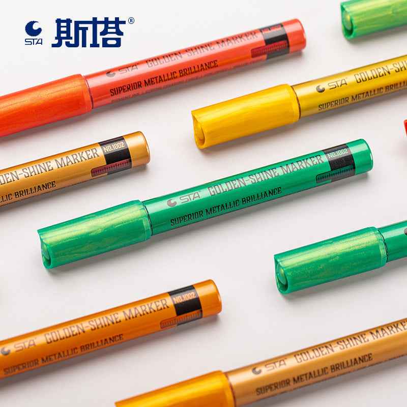 STA 6 Color Golden Shine Metallic Paint Markers 2mm Tip - TTpen