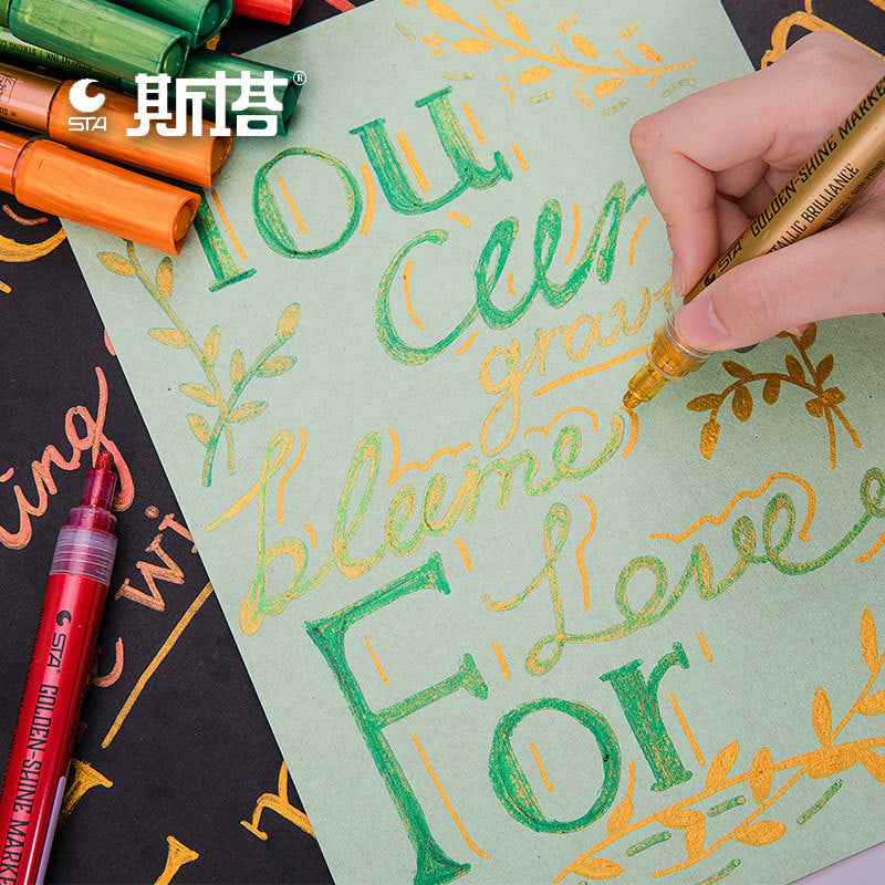 STA 8 Color Golden Shine Marker,Superior Metallic Brilliance 2mm Tip - TTpen