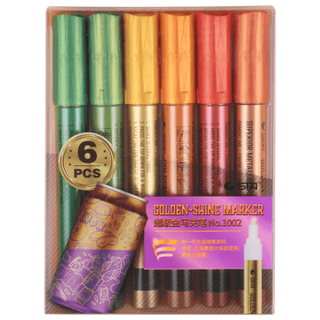 STA 6 Color Golden Shine Metallic Paint Markers 2mm Tip