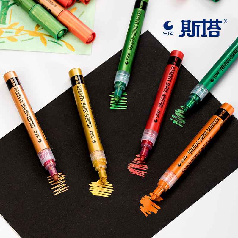 STA 6 Color Golden Shine Metallic Paint Markers 2mm Tip - TTpen